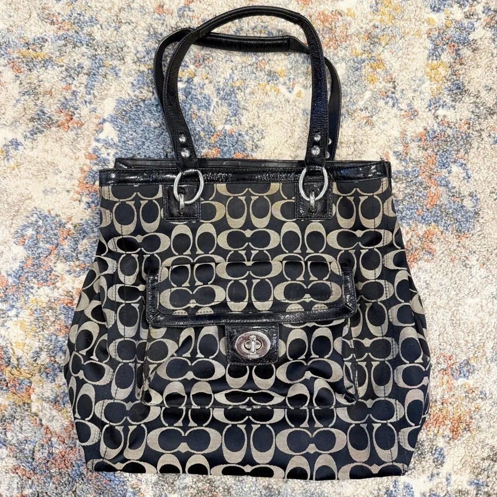 Vintage Coach Y2K Signature C Jacquard Shoulder Bag Wallet Black Designer